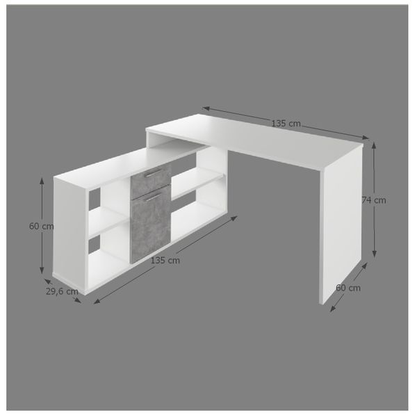 Rohový písací stolík Noe New - biela / betón