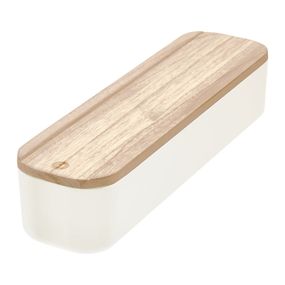 Biely úložný box s vekom z dreva paulownia iDesign Eco, 9 x 36,5 cm