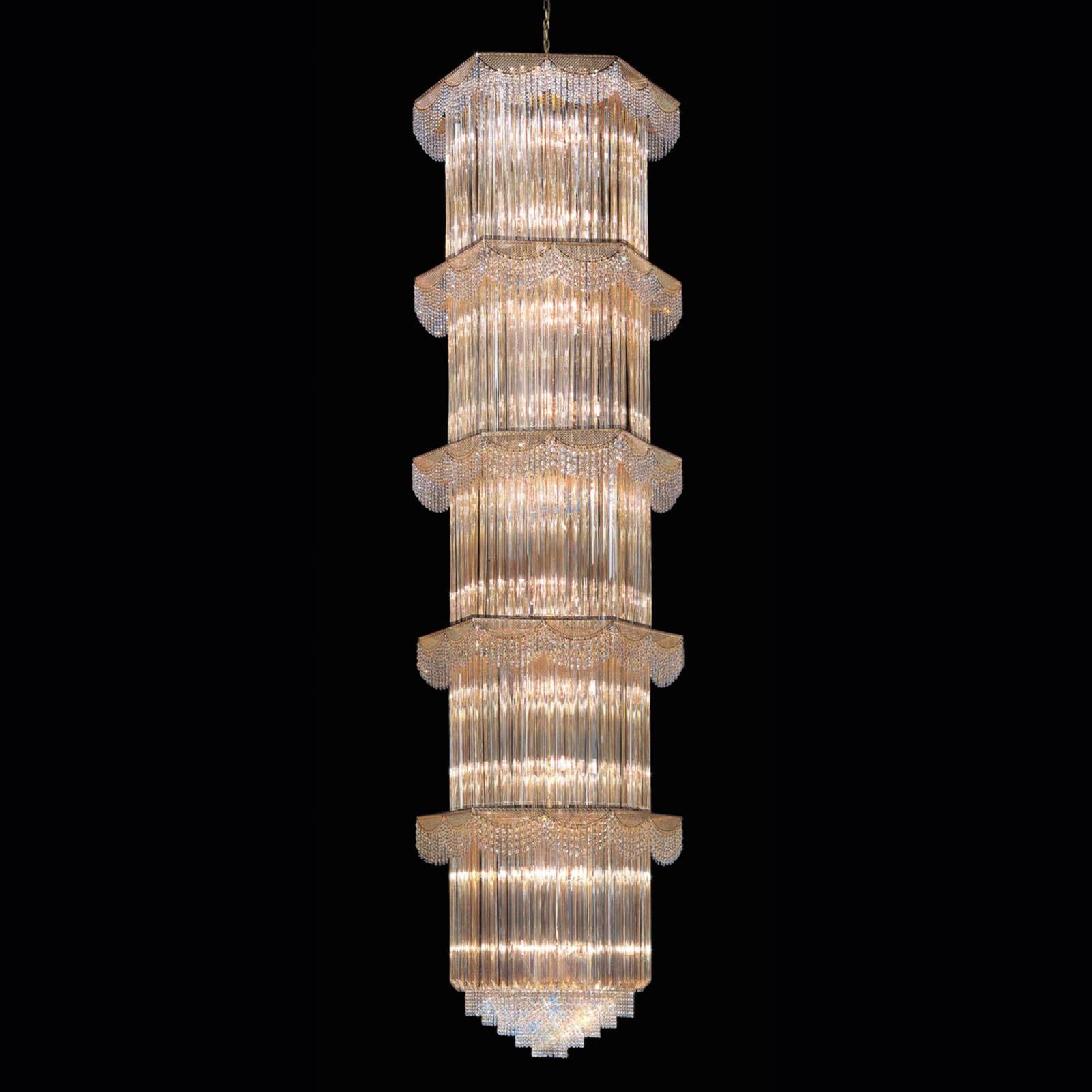 Patrizia Volpato Závesná lampa Cristalli 340 cm vysoká, jantárová, Obývacia izba / jedáleň, muránske sklo, kov, E27, 100W, K: 340cm