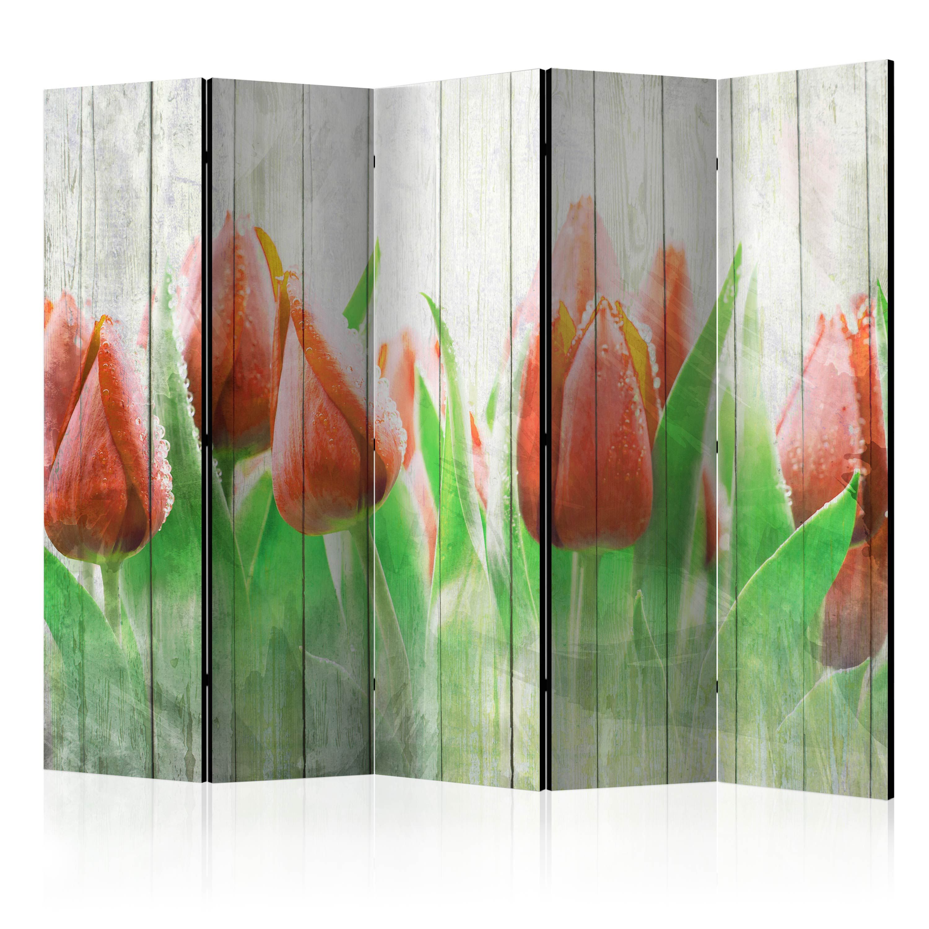 Artgeist Paraván - Red tulips on wood [Room Dividers]