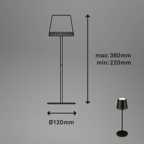 Briloner Stolová LED lampa Kiki s batériou 3 000 K, čierna, Obývacia izba / jedáleň, kov, 2.6W, K: 38.5cm