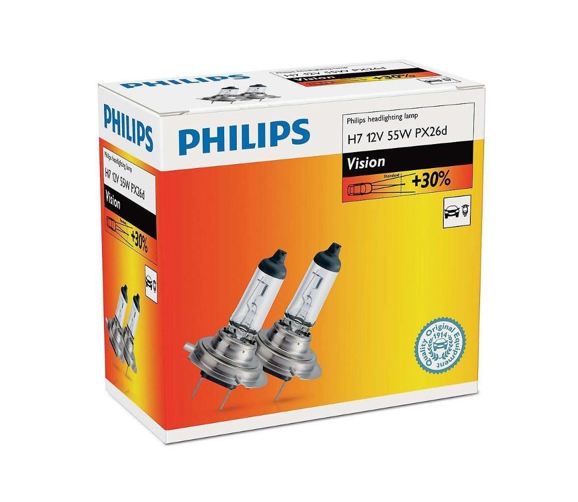 SADA 2x Autožiarovka Philips VISION 12972PRC2 H7 PX26d/55W/12V 3200K