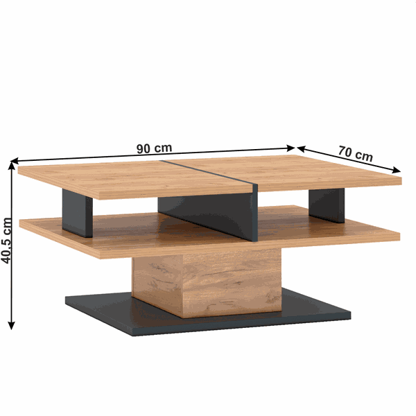 Konferenčný stolík T, dub craft zlatý/grafit sivá, FIDEL