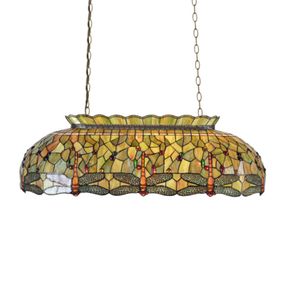 Clayre&Eef Zelená závesná lampa Fania v štýle Tiffany, Obývacia izba / jedáleň, kov, sklo, E27, 60W, P: 100 cm, L: 47 cm