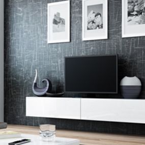 TV stolík na stenu Vigo 180 - sivá / biely lesk