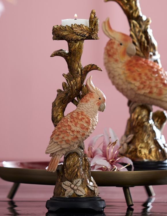 Zlatý antik svietnik s papagájom Parrot antique - 9*8*28 cm