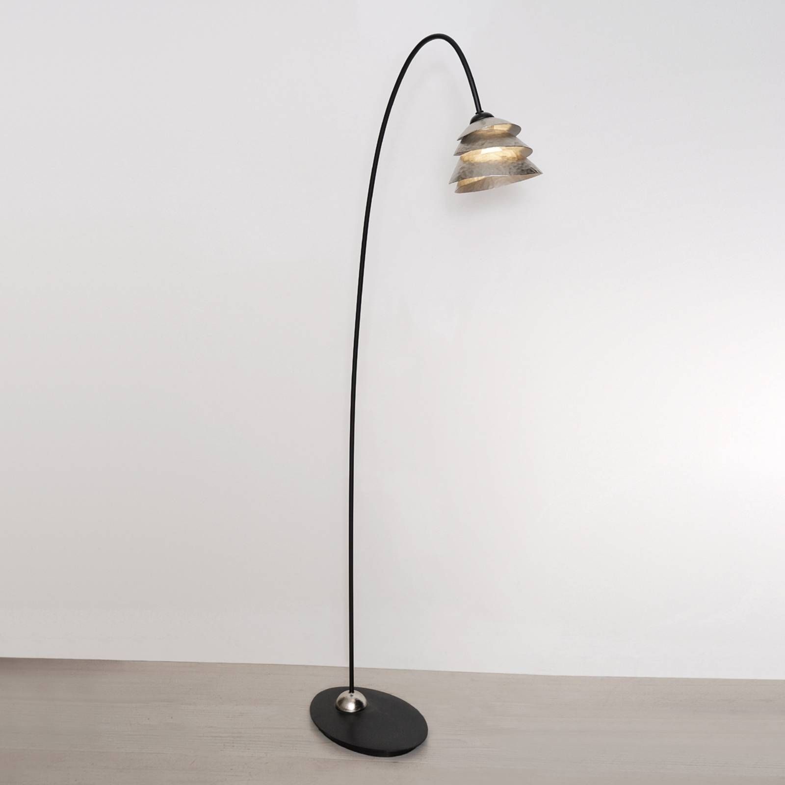 Holländer Stojaca lampa Snail One v strieborno-hnedej, Obývacia izba / jedáleň, železo, E14, 60W, P: 141 cm, L: 27 cm