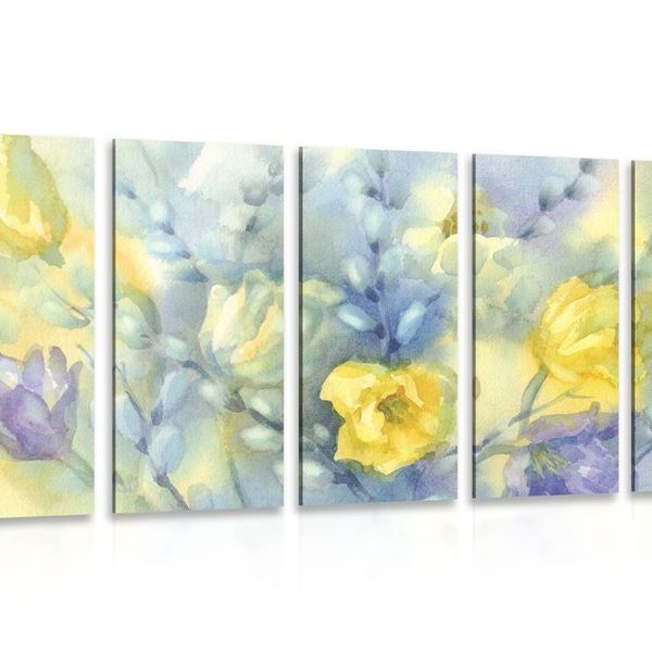 5-dielny obraz akvarelové žlté tulipány - 100x50