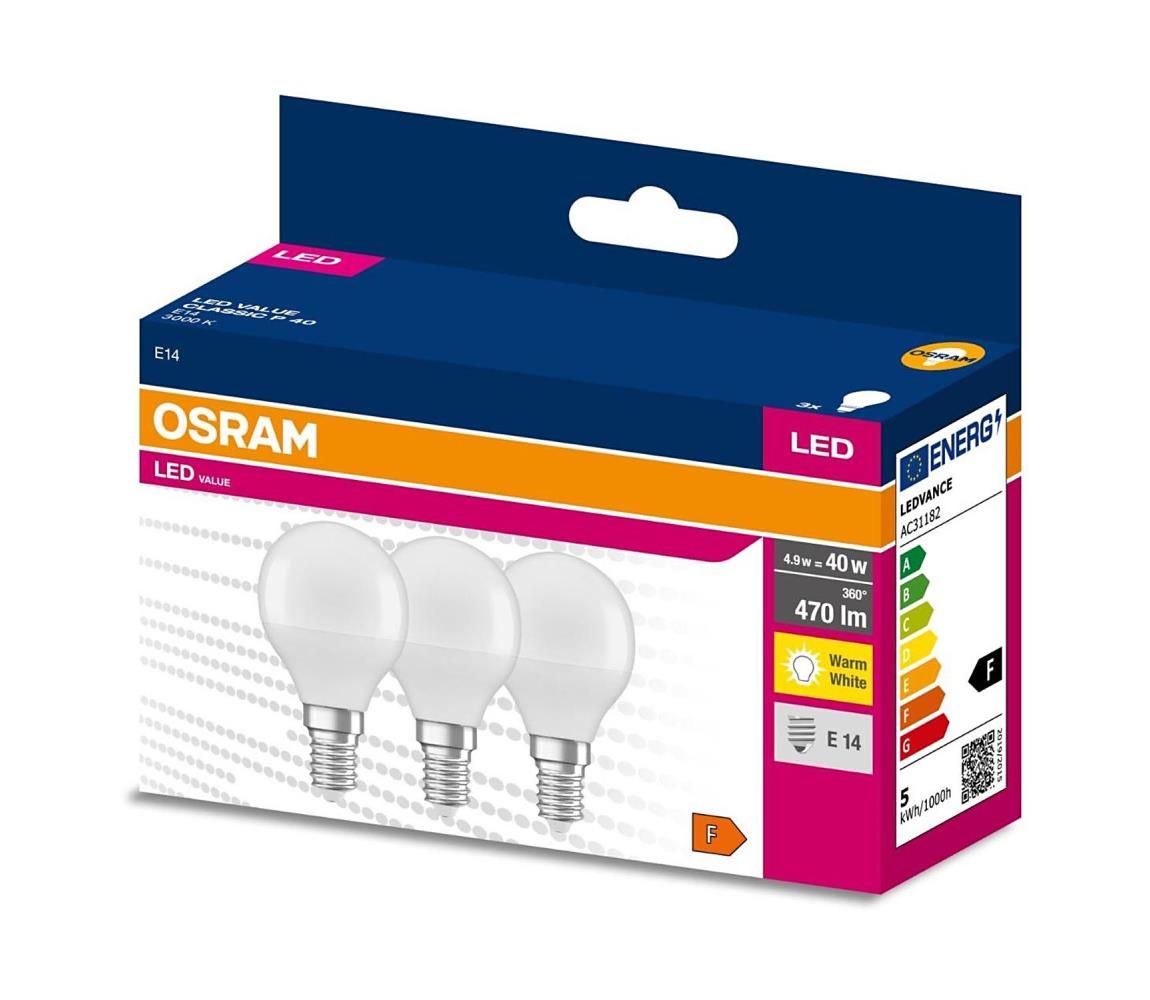 SADA 3x LED Žiarovka P45 E14/4,9W/230V 3000K - Osram