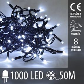 Vianočná led svetelná reťaz vonkajšia + programator - 1000led - 50m studená biela