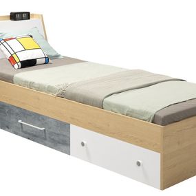 Detská posteľ 90x200cm barney - dub/šedá/biela