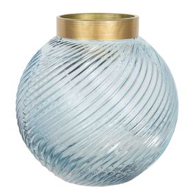 Modrá sklenená váza so zlatým hrdlom Goldina - Ø 19 * 19 cm
