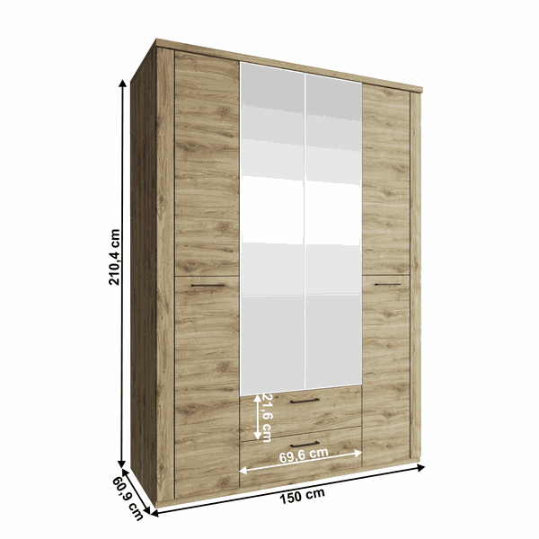Skriňa 4D2S so zrkadlom, dub navarra, DORSI