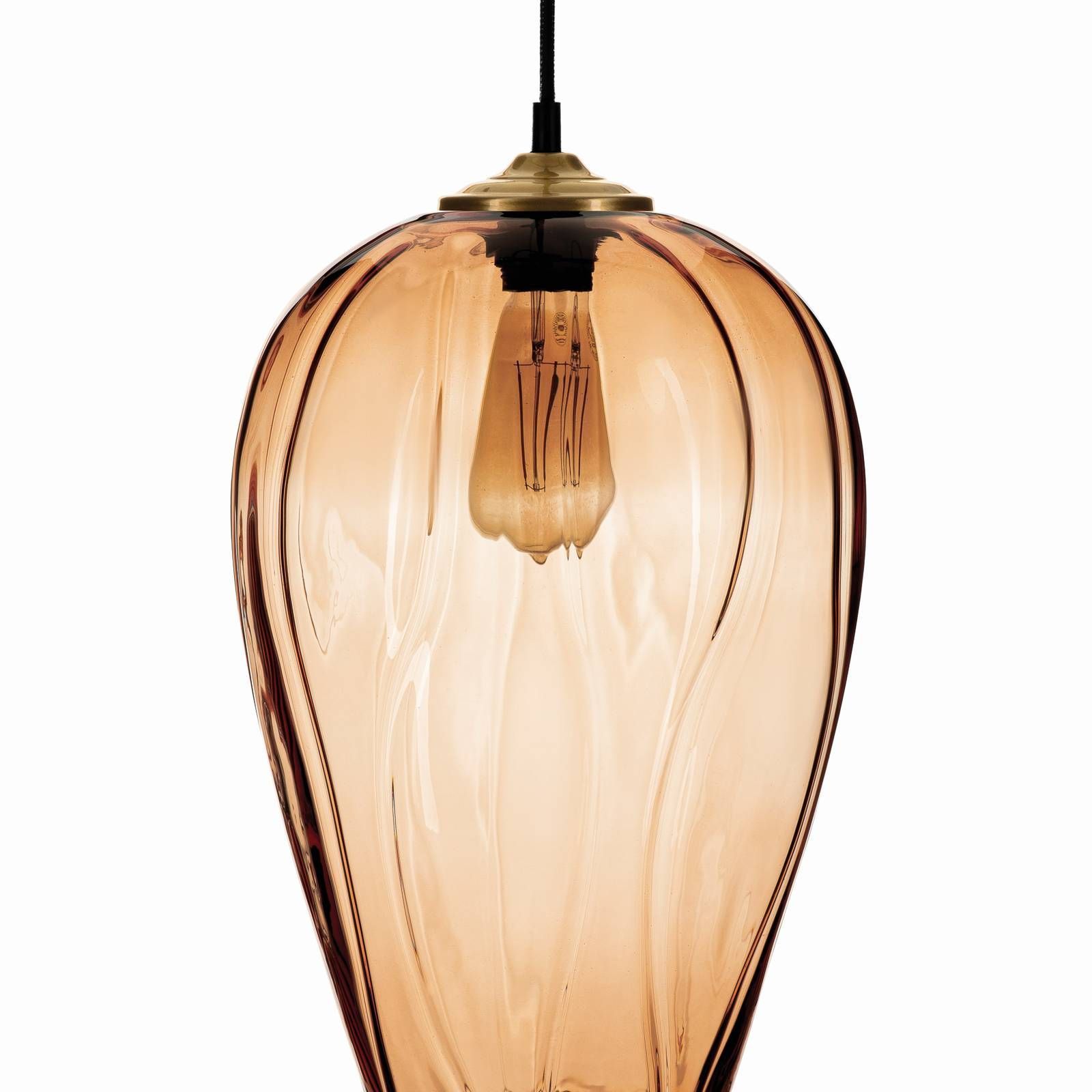 Euluna Závesná lampa Linkeus I, sklo, svetlohnedá Ø 26 cm, Obývacia izba / jedáleň, sklo, kov, E27, 60W, K: 37cm