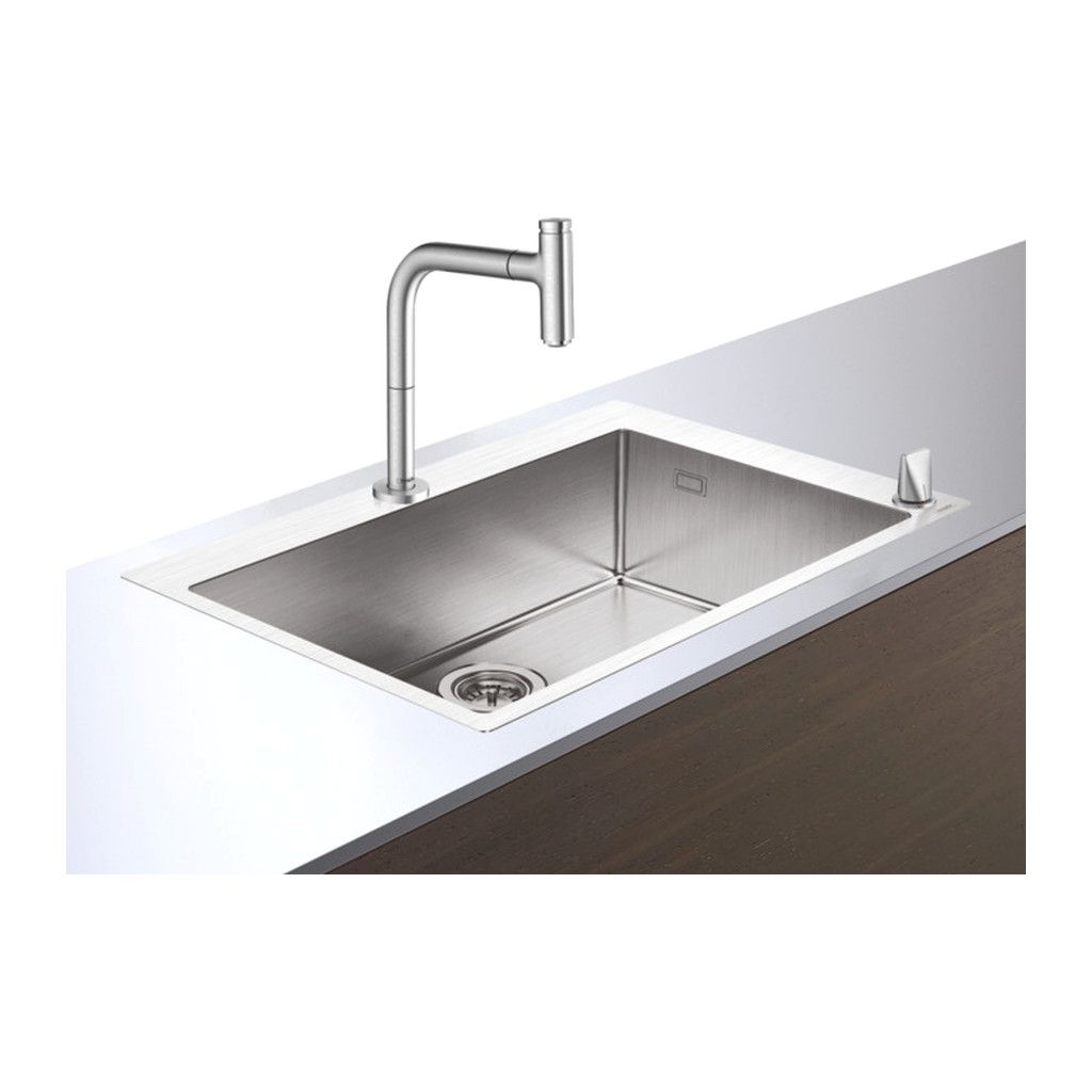 Hansgrohe kombinácia nerezového drezu 760x500mm, drezovej batérie a ovládacou kyvnou pákou, komplet, vzhľad nerezu 43202800