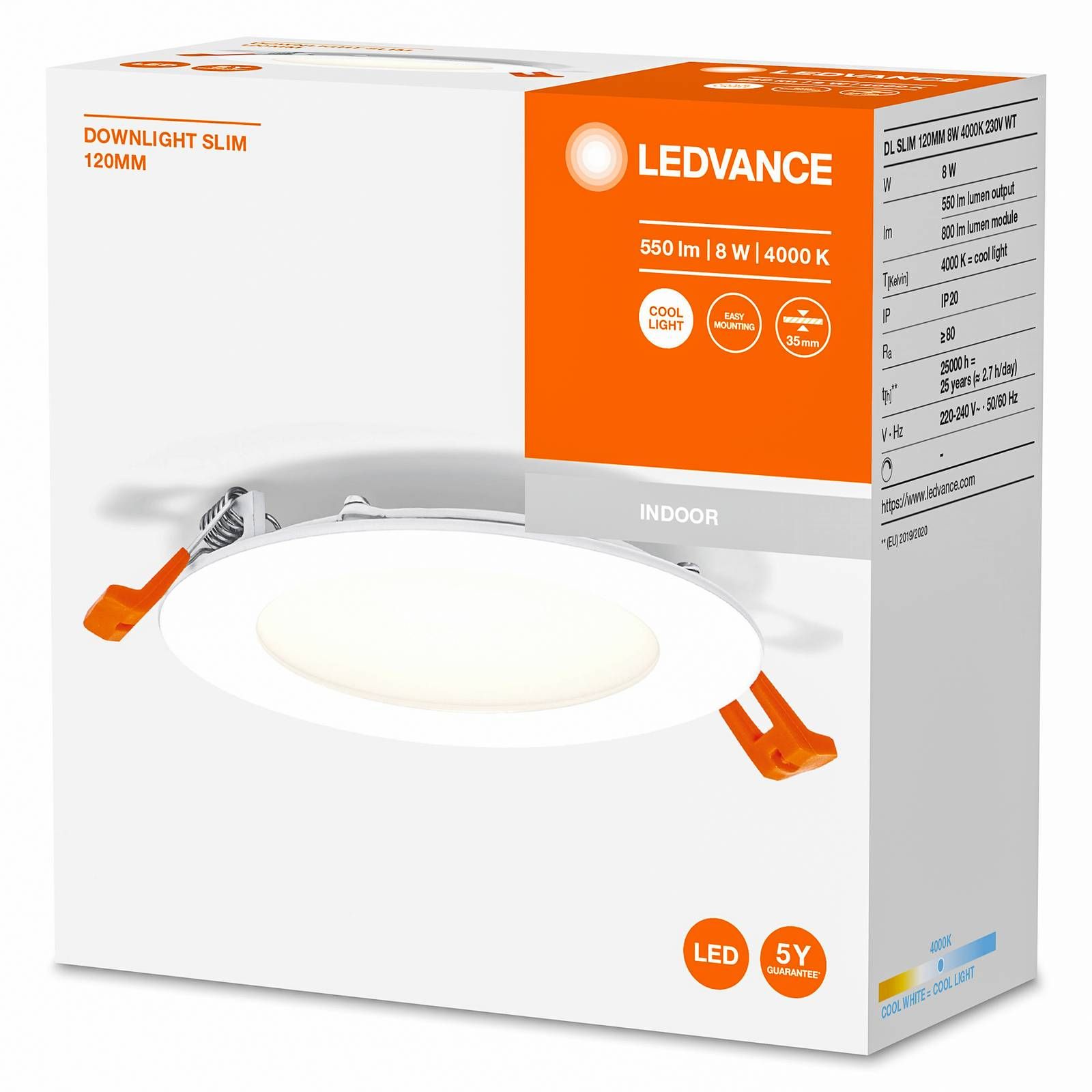 LEDVANCE Recess Slim zapustené LED Ø 12 cm 4000 K, Chodba, plast, 8W