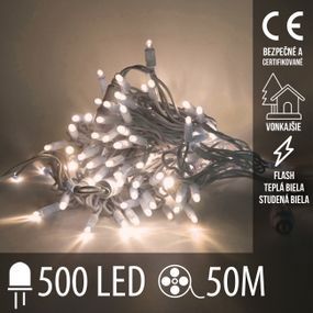 Vianočná LED svetelná reťaz vonkajšia FLASH - 500LED - 50M Teplá Biela+Studená Biela