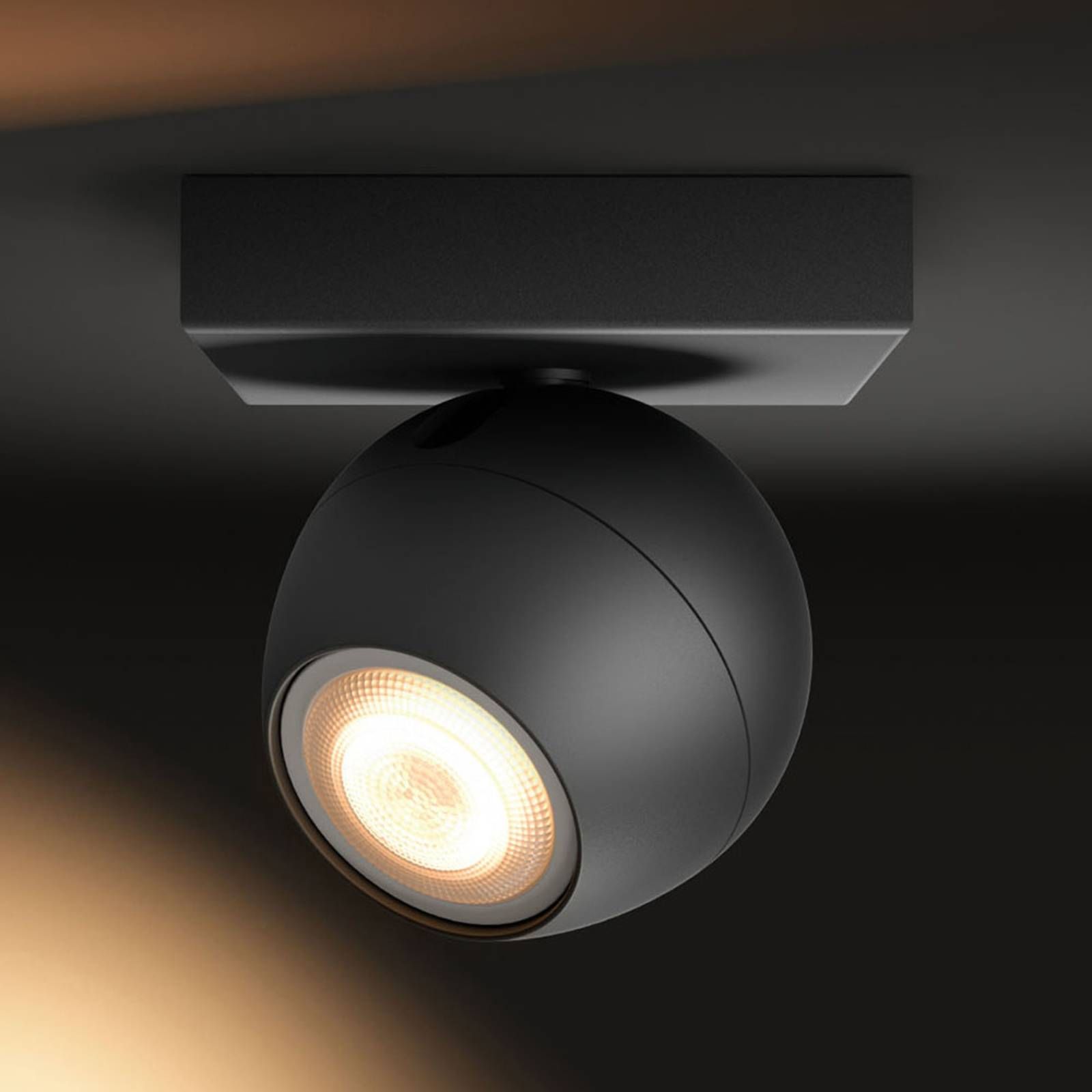 Philips Hue Buckram LED svetlo čierne, Obývacia izba / jedáleň, kov, GU10, 5W, P: 10.2 cm, L: 10.2 cm, K: 10.3cm