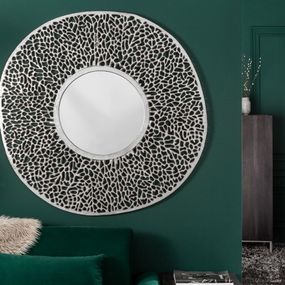 Estila Art-deco okrúhle nástenné zrkadlo Hoja z kovovej zliatiny v striebornej farby 112cm