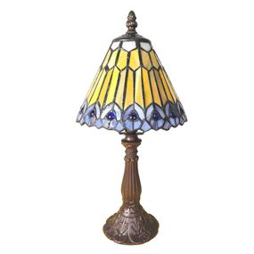 Clayre&Eef Stolová lampa 5LL-6110 v štýle Tiffany, hnedá, Obývacia izba / jedáleň, polyrezín, sklo, E14, 25W, K: 34cm
