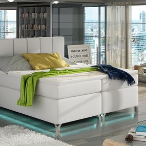 Čalúnená manželská posteľ s úložným priestorom Barino 180 - biela