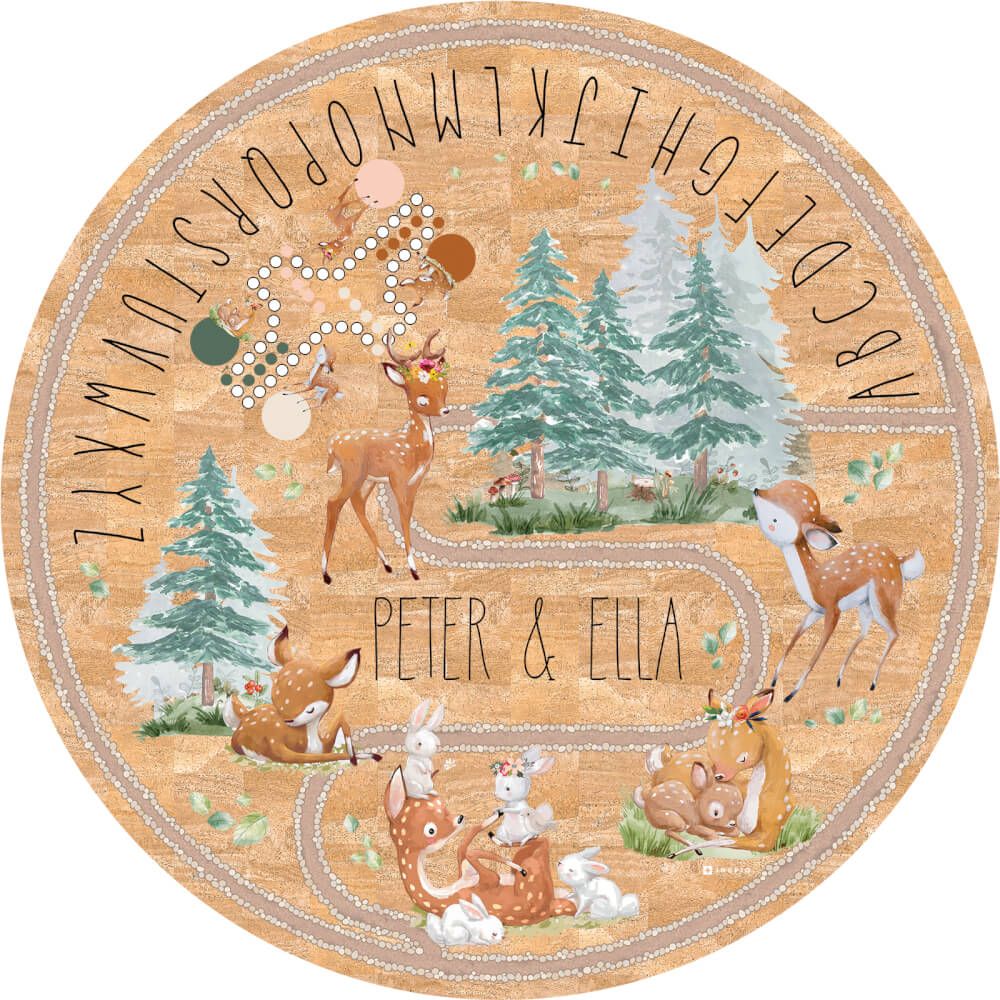 Detský kruhový koberec z korku - Srnky a zajačiky v lese