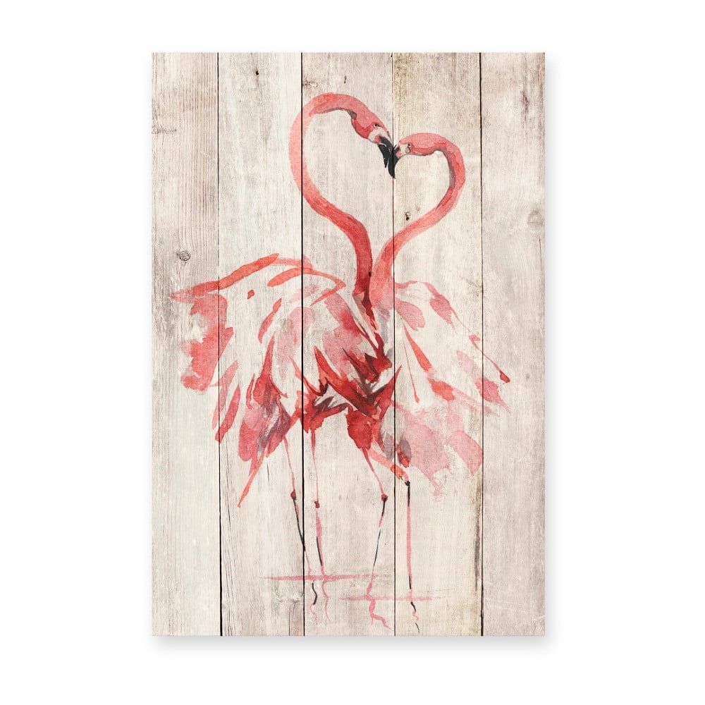 Nástenná dekorácia z borovicového dreva Madre Selva Love Flamingo, 60 × 40 cm