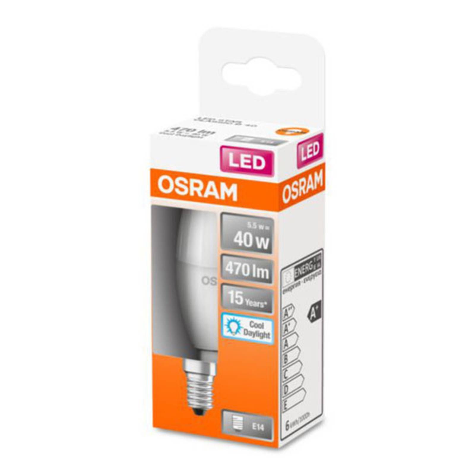OSRAM Classic B LED žiarovka E14 4, 9W 6.500K matná, E14, 4.9W, Energialuokka: F, P: 9.9 cm