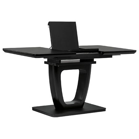 Autronic Jedálenský stôl 110+40x75 cm, čierna 4 mm sklenená doska, MDF, čierny matný lak - HT-430 BK