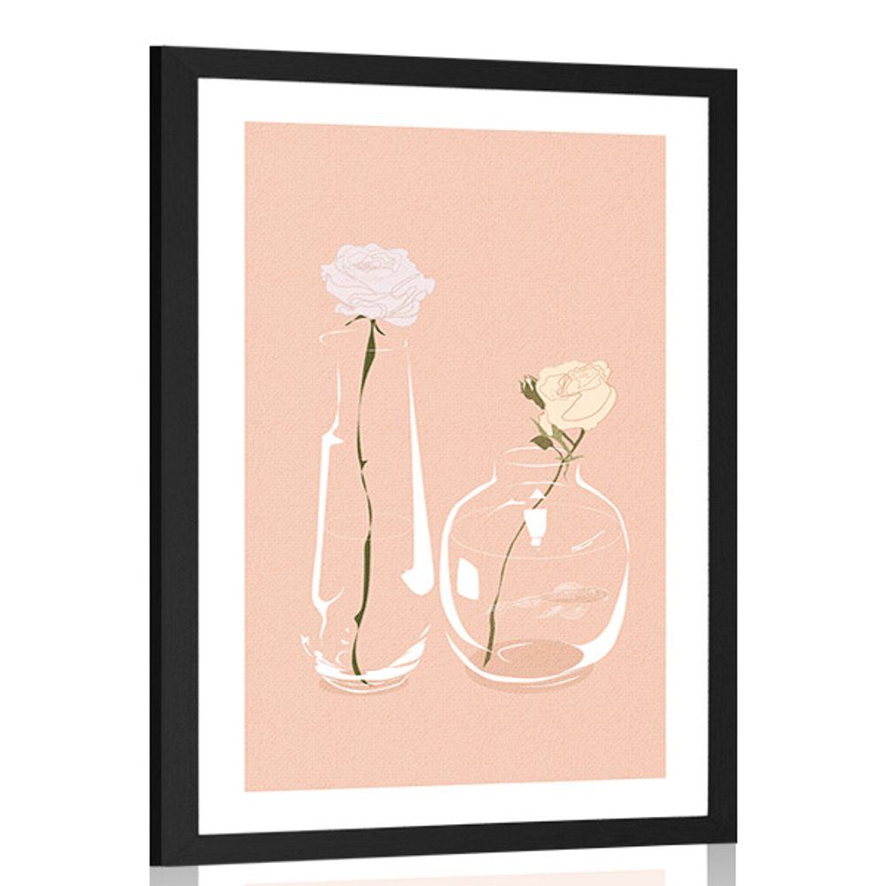 Plagát s paspartou minimalistické kvety vo váze
