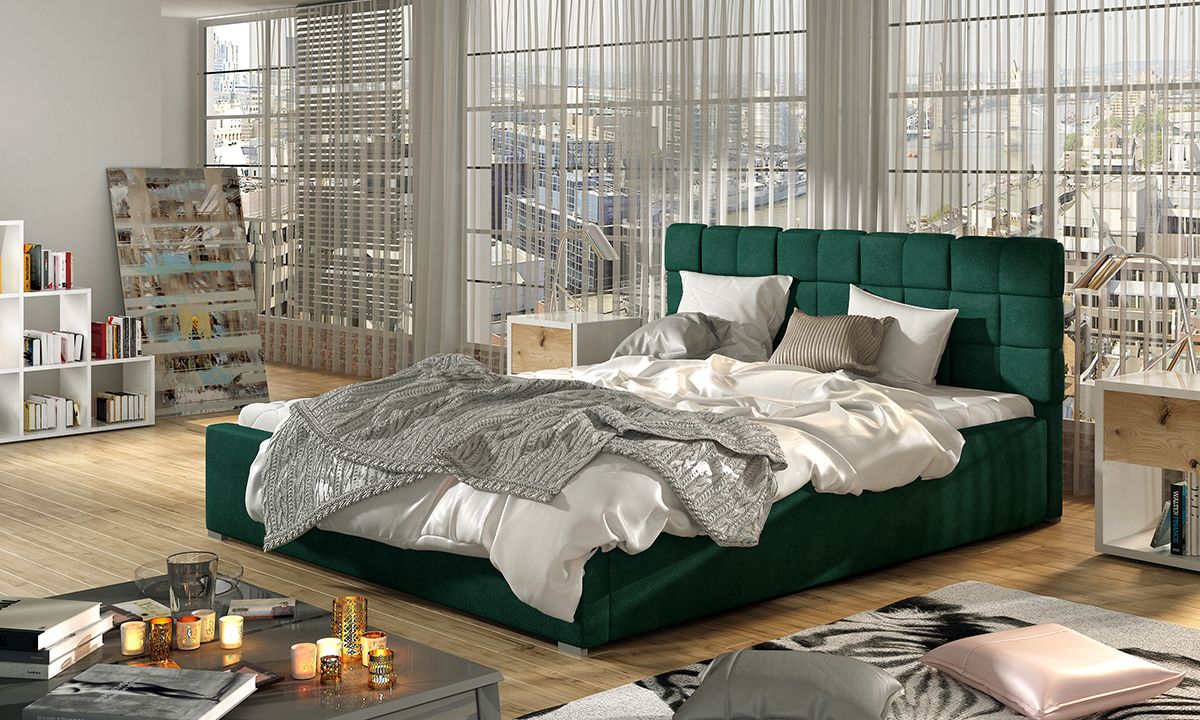 Čalúnená manželská posteľ s roštom Galimo 160 - tmavozelená