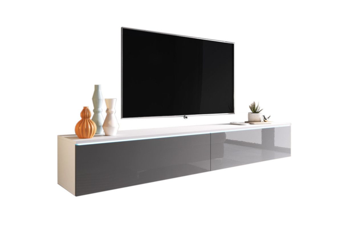 Expedo TV stolík MENDES D 180, 180x30x32, biela/siva lesk + LED