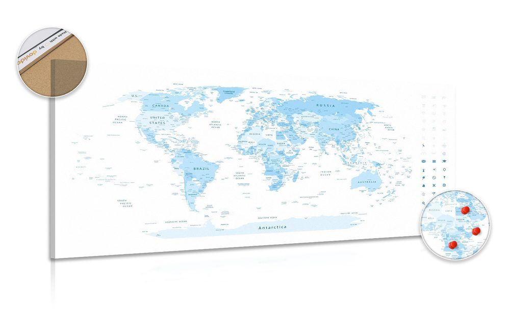 Obraz na korku detailná mapa sveta v modrej farbe - 120x60