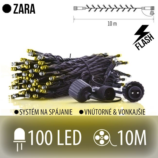 Zara spojovateľná led svetelná reťaz vonkajšia flash - 100led - 10m - teplá / studená biela