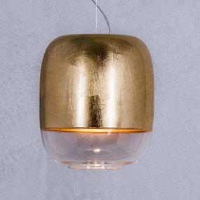 Prandina Gong S1 závesná lampa, zlatá, Obývacia izba / jedáleň, sklo, ručne fúkané, G9, 60W, K: 21cm