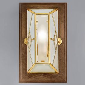 Cremasco Cordana – hranaté nástenné svietidlo, drevený rám, Obývacia izba / jedáleň, kov, sklo, drevo, E14, 60W, L: 21 cm, K: 36cm