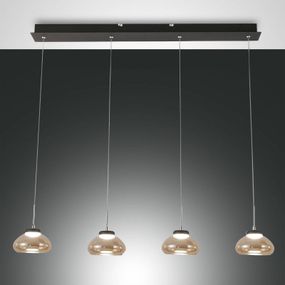 Fabas Luce Závesná lampa Arabella 4-plameňové v sérii jantár, Obývacia izba / jedáleň, sklo, kov, 8W, P: 95 cm, L: 14 cm
