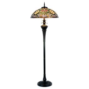 Clayre&Eef Rosaly – stojaca lampa v štýle Tiffany, Obývacia izba / jedáleň, sklo, polyrezín, E27, 60W, K: 150cm