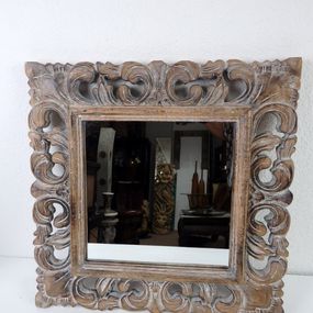 Zrkadlo hranaté hnedé, 50x50 cm, drevo