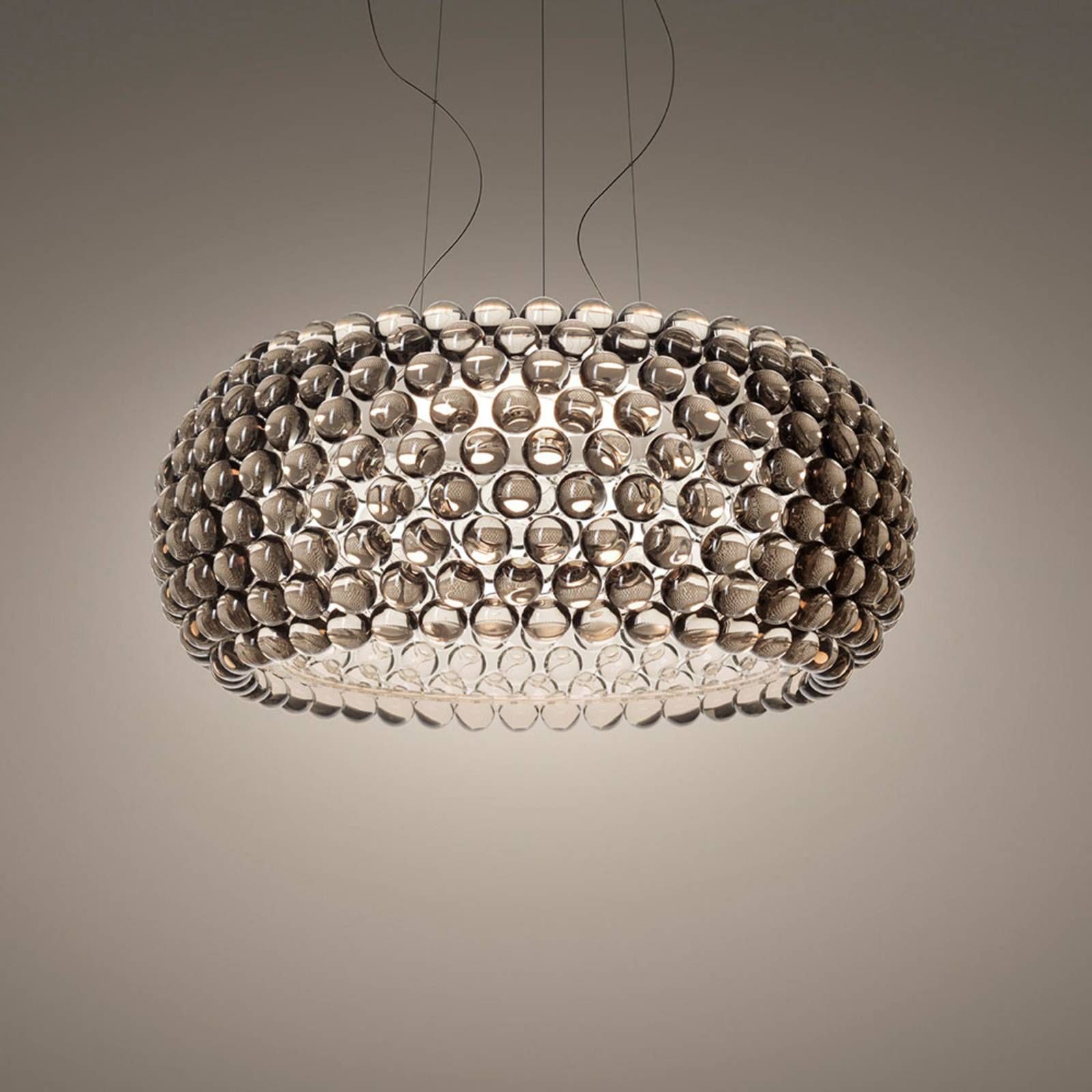 Foscarini Caboche Plus Grande závesná stmieva sivá, Obývacia izba / jedáleň, ručne fúkané opálové sklo, plast PMMA, oceľ, hliník, 28W, K: 28cm