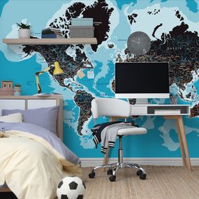Samolepiaca tapeta moderná mapa sveta - 450x300