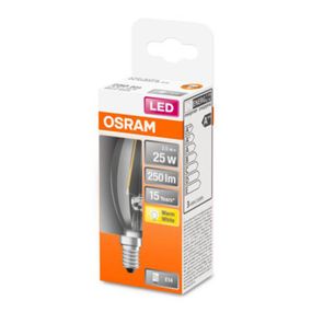OSRAM Classic B LED žiarovka E14 2, 5W 2.700K číra, E14, 2.5W, Energialuokka: F, P: 10 cm