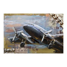 Vintage kovový obraz na stenu s lietadlom - 120 * 80 * 7 cm