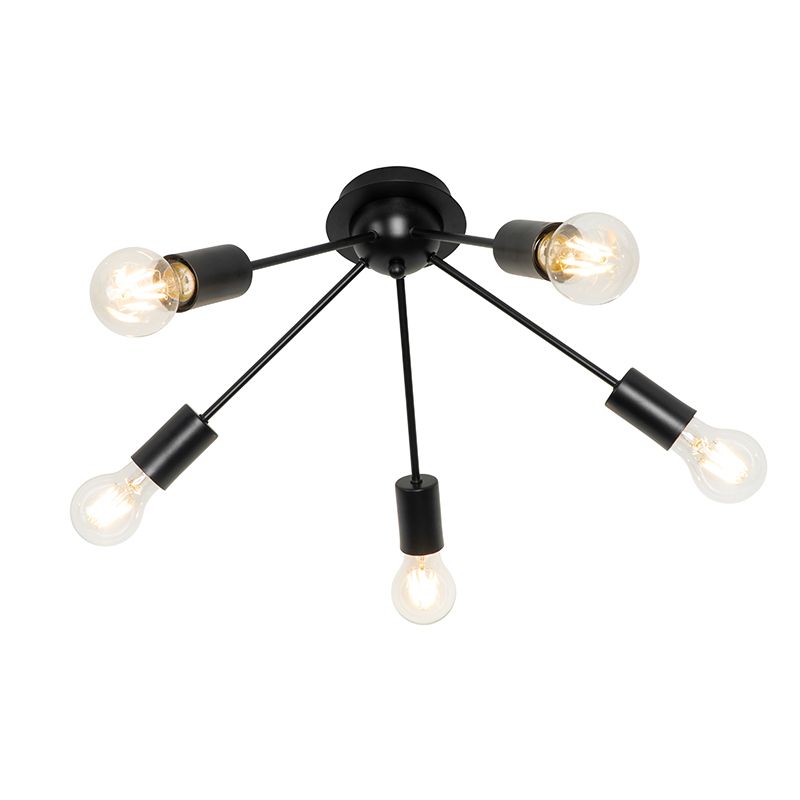 Stropná lampa Art Deco čierna 5 -svetlá - Vybavenie