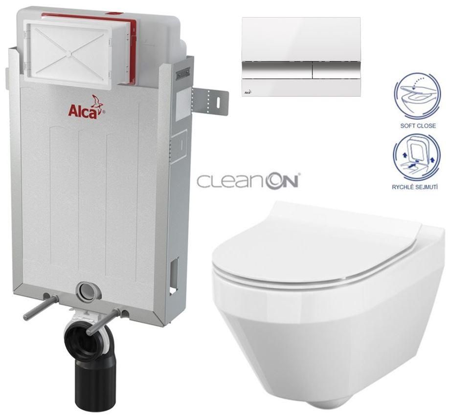 ALCADRAIN Renovmodul - predstenový inštalačný systém s bielym / chróm tlačidlom M1720-1 + WC CERSANIT CLEANON CREA OVÁL + SEDADLO AM115/1000 M1720-1 CR1