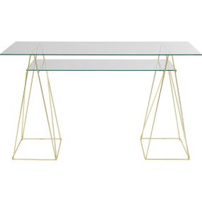 KARE Design Skleněný psací stůl Polar - mosazný, 135x65cm