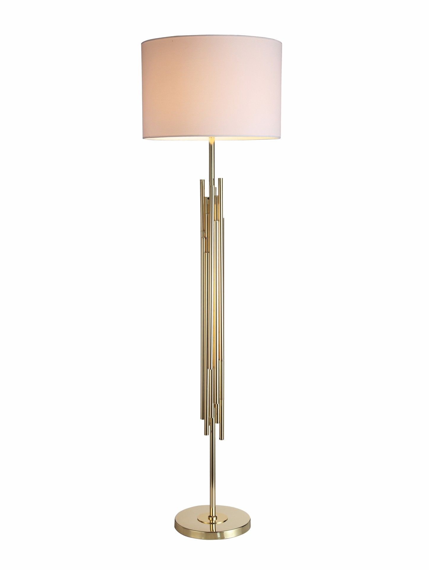 Estila Moderná vysoká stojaca lampa Vidar v dizajnovom art-deco prevedení v zlatej farbe s bielym tienidlom 156cm