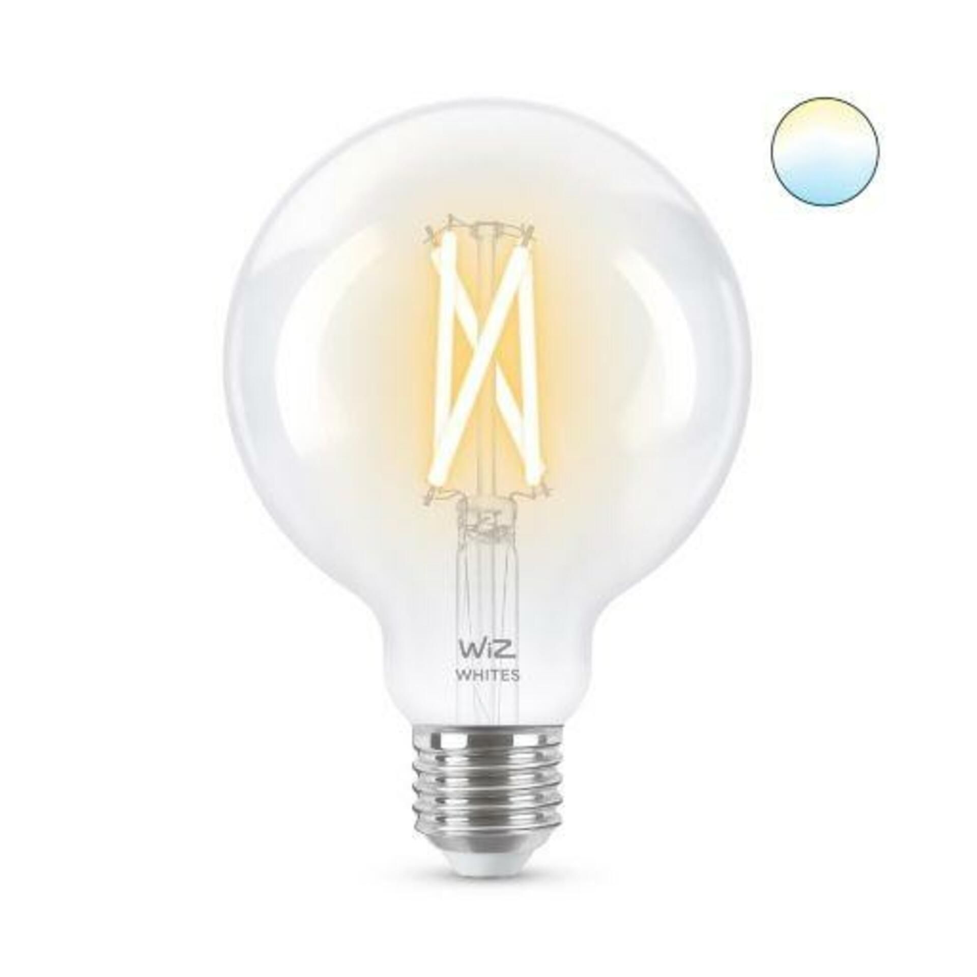 LED Žárovka WiZ Tunable White Filament 8718699786694 E27 G95 6,7-60W 806lm 2700-6500K, stmívatelná