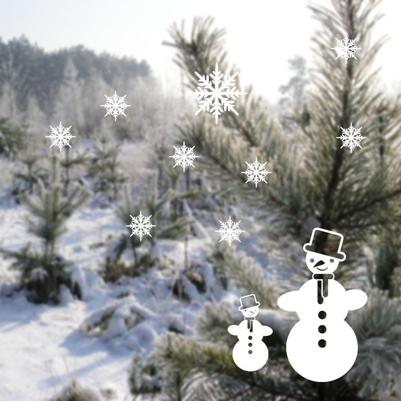 Pieris design Snehuliak so snehovými vločkami - Detské zimné nálepky na okno studená zelená