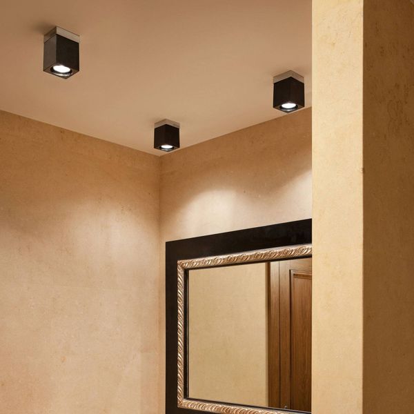 Fabbian Cubetto stropné svietidlo 1-plameňové, čierne, Obývacia izba / jedáleň, sklo, kov, GU10, 7W, P: 8 cm, L: 8 cm, K: 10.7cm